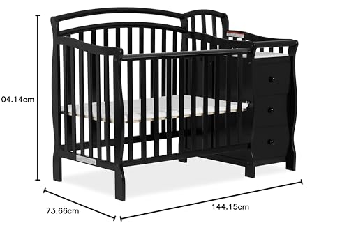 Casco 3-In-1 Mini Crib And Changing Table In Espresso, Convertible Crib, Made Of Pinewood, Three Position Adjustable Mattress Height Settings