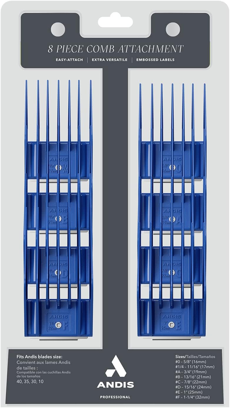 Andis 13105 8-Piece Universal Attachment Snap-On Comb Set; Sizes: 5/8