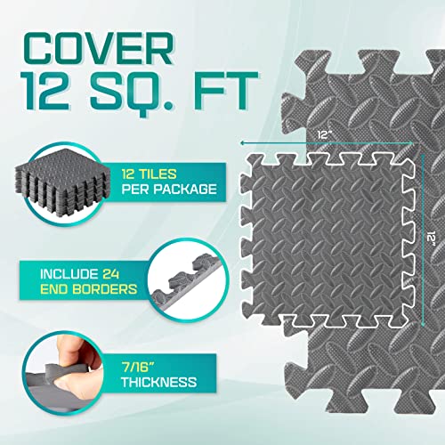 Yes4All 12, 16, 36 SQ. FT Puzzle/Interlocking Exercise Mat Tiles for Home Gym, Exercise EVA Foam Floor Padding with Border for Workout Equipment