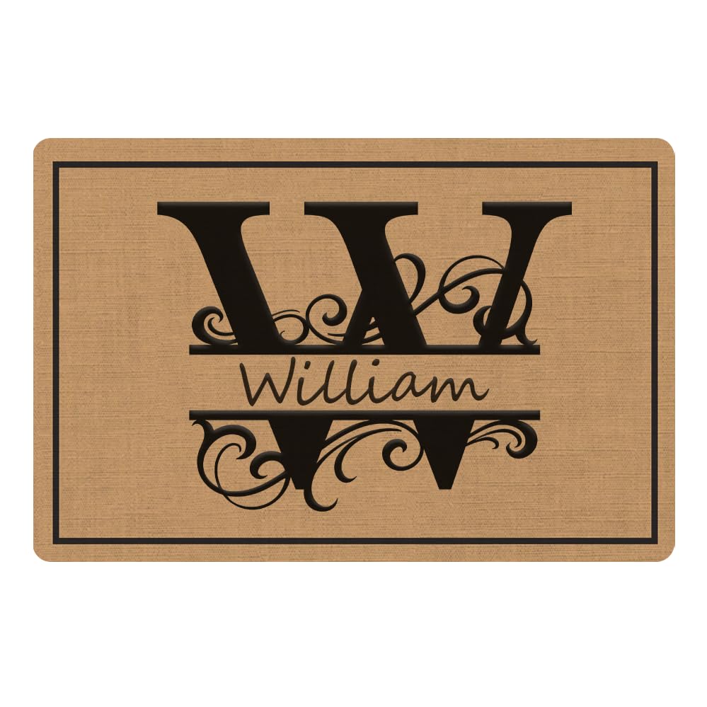 Personalized Family Name Doormat 24 X 16 Inch Indoor Split Monogram H Doormats Custom Initial Letter Entry Door Rugs Resist Dirt Flannel Floor Mat Front Porch Decor, Housewarming Gift
