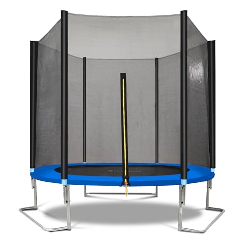 SkyBound 8 FT ASTM Approved Trampoline with Enclosure - Recreational Trampolines with Ladder and Basketball Hoop - L-Shaped Legs for Extra Stability - Outdoor Trampoline for Kids and Adults