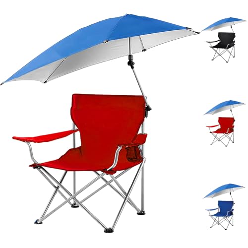 Beach Chair with Umbrella, Folding Beach Chairs for Adults with Canopy Shade, UPF 50+ Adjustable Heavy Duty Camping Lawn Chair with Cup Holder Carry Bag, for Outdoor Picnic BBQ Fishing (Red)
