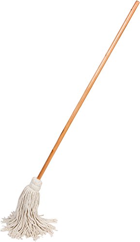 Large Wet Deck Cotton Mop with Solid Wood Handle (11 Oz, White)
