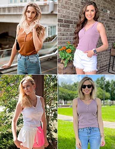 MEROKEETY Women's V Neck Tank Tops Summer Sleeveless Ribbed Button Casual Henley Shirts