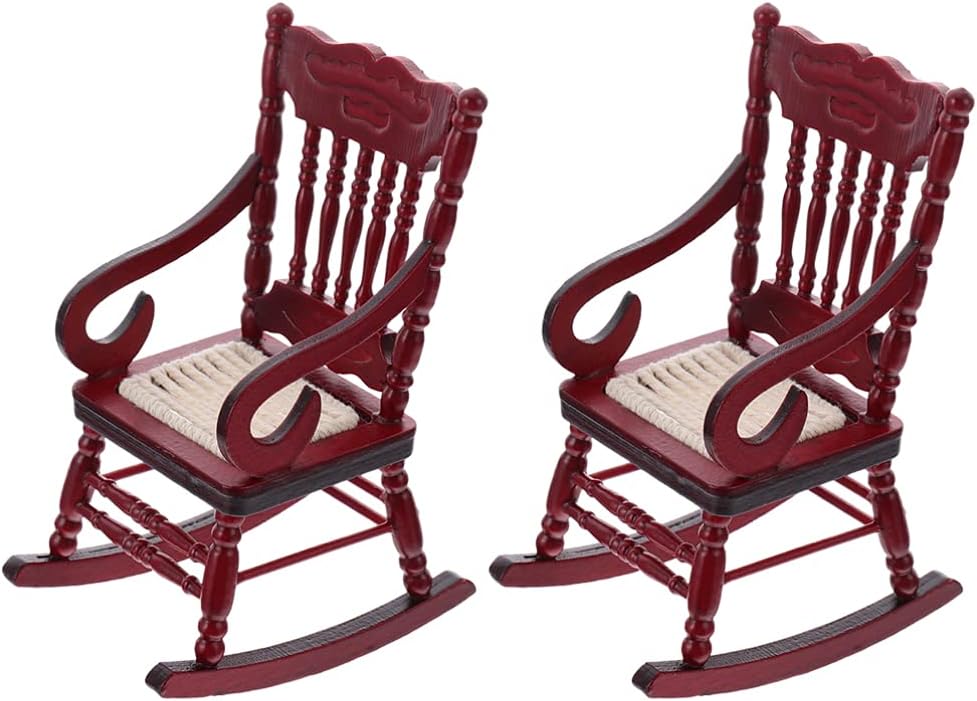 ibasenice 2pcs Dollhouse Wooden Chair Mini Wood Rocking Chairs Miniature Chairs Model for 1: 12 Dollhouse Furniture Decoration Accessories