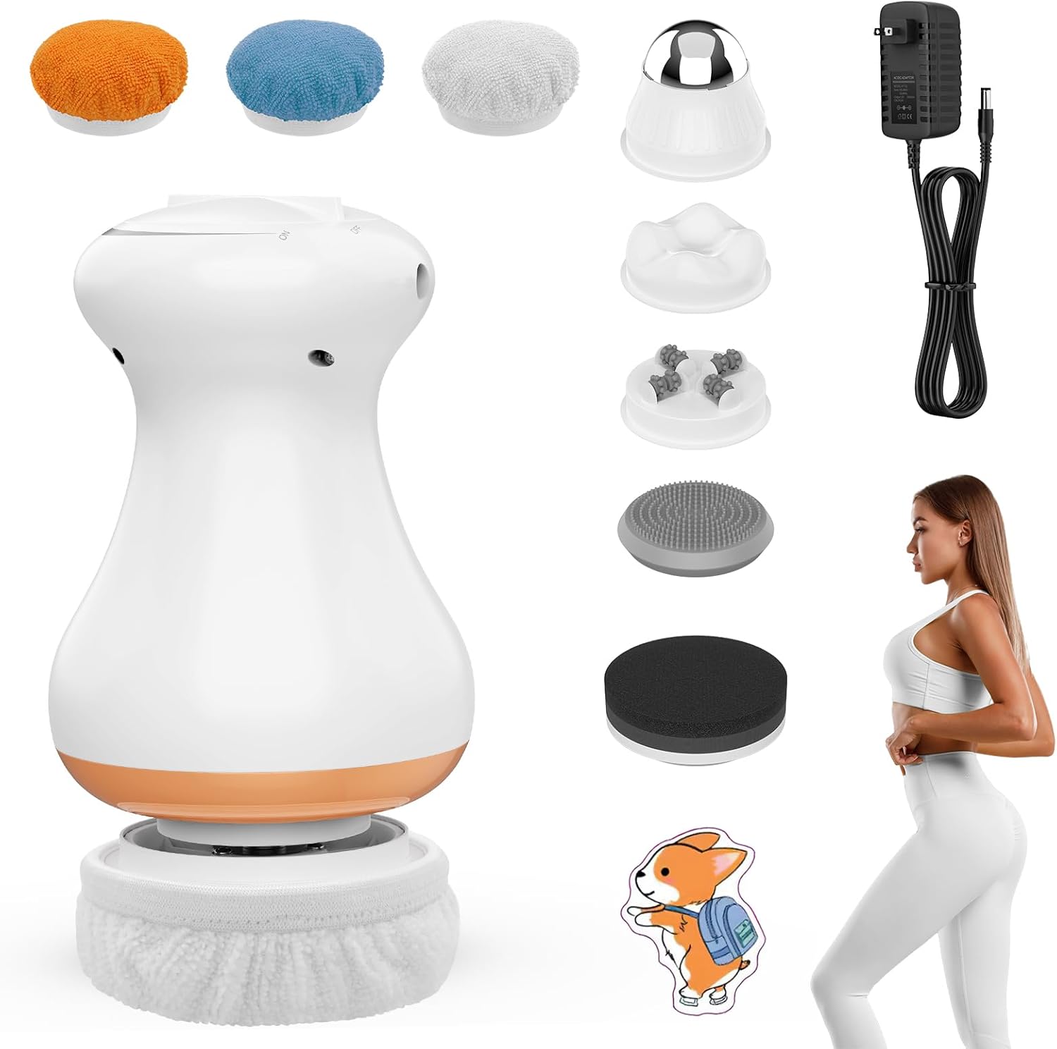 Cellulite Massager V9.7 with 5 Massage Heads and 3 Skin Friendly Washable Pads, Hand-held Beauty Sculpt Massager for Waist—Ash Blonde