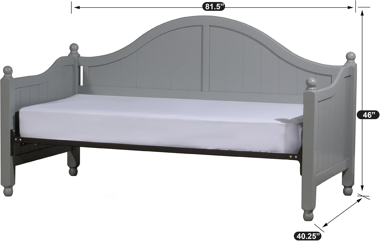 Hillsdale, 2545DBLHTR, Augusta Wood Daybed with Suspension Deck and Metal Roll Out Trundle, Gray, Twin