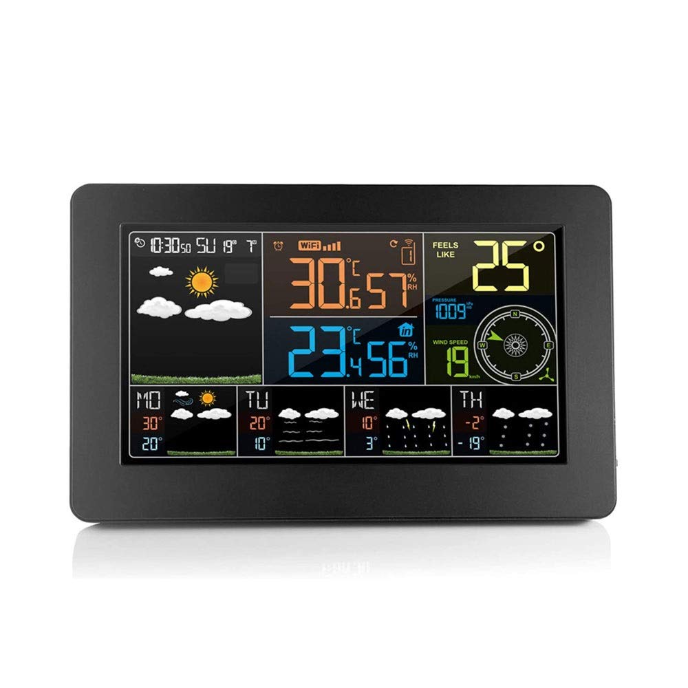 KouRy Weather Station,Wireless Indoor Outdoor Colorful Display Home Thermometer Hygrometer with Sensors and 4 Level Adjustable Backlight Humidity Monitor Weather Forecast Alarm Clock，for home office (