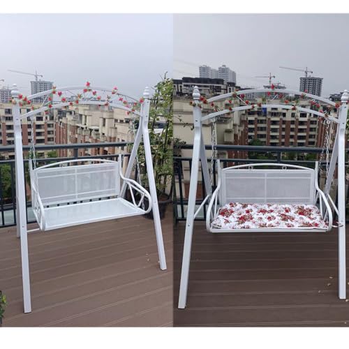 Black,PARTSUN Upgraded Metal Patio Porch Swing with A-Frame Stand Heavy Duty Metal Hanging Porch Swing Chair Patio Hanging Bench Swing with Adjustable Chains for Garden, Balcony, Living Room