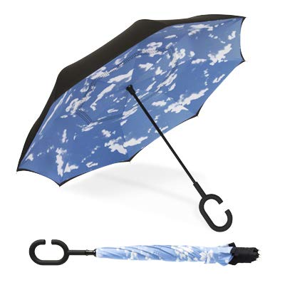 ShedRain Unbelievabrella Inverted, Upside Down, Windproof & Rainproof Car Umbrella Hands Free CShape Handle Heavy Duty, Double Layer Reverse Canopy Protects Men & Women Outdoors from Wind & Rain