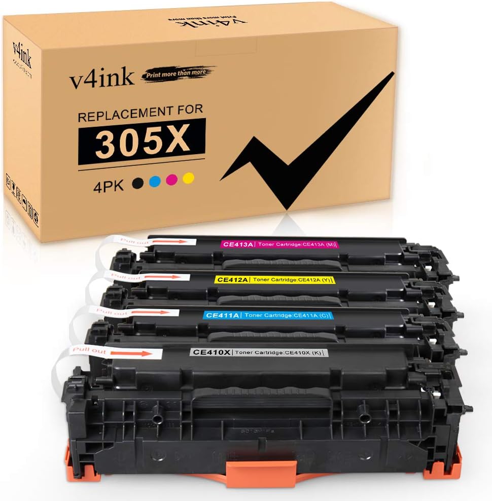 v4ink Remanufactured Toners_Cartridges_Printer Replacement for HP 305X CE410X 305A CE410A CE411A CE412A High Yield for HP Color Laser Pro 300 M351 M375nw Pro 400 M451nw M451dn M451dw M475dw M475dn