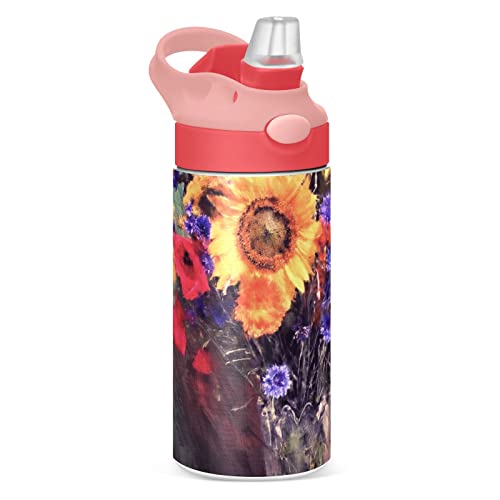 Insulated Water Bottle for Kids,Cool Girl Modern Vacuum Insulated Hydro Bottle with Straw Lids,Reusable Insulated Stainless Steel Cup for School 12 oz,Pink