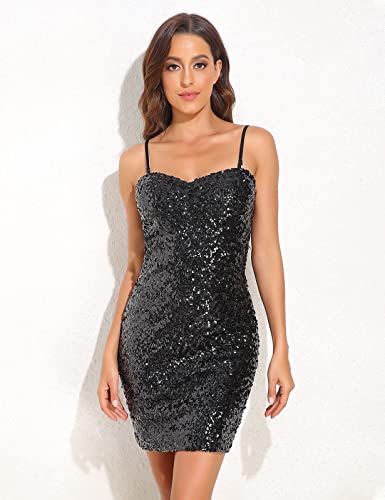 PrettyGuide Women's Glitter Sequin Bodycon Dress Sexy Tube Top Spaghetti Strap Mini Party Homecoming Dresses Night Out