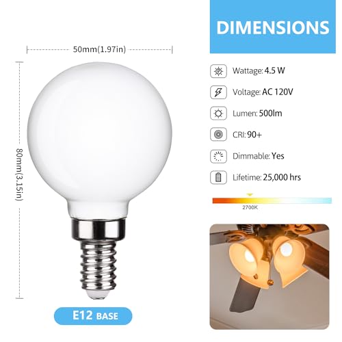 G25/G80 LED Globe Light Bulbs, 5W LED Filament Bulb (40W Equivalent),Neutral white 4000K,Dimmable Makeup Mirror Lights for Bedroom, Modern Sputnik Chandelier Light Bulbs 6 Pack