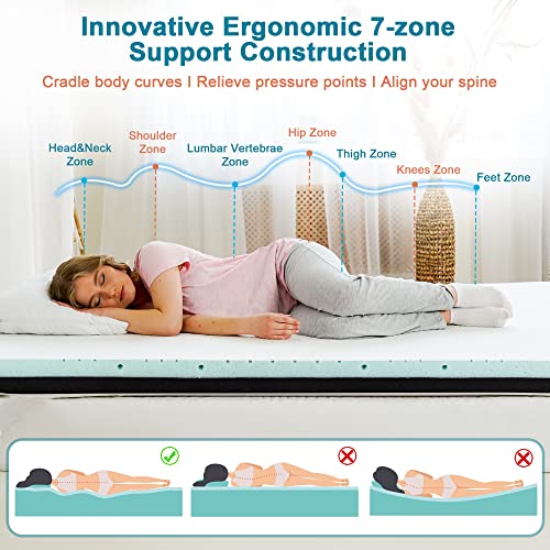 Elviros 4 Inch Gel Memory Foam Mattress Topper Queen Size, Cooling Firm Bed Topper for Back Pain, 7-Zone Mattress Pad with Adjustable Hardness & Removable Cover (Queen, Dark Grey)