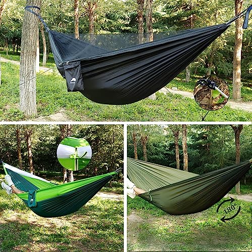 Camping Hammock - Portable Hammock with Mosquito Net, Lightweight Backpacking Hammocks Swing Camping Accessories for Indoor, Outdoor, Beach, Backyard, Patio, Travel, Hiking