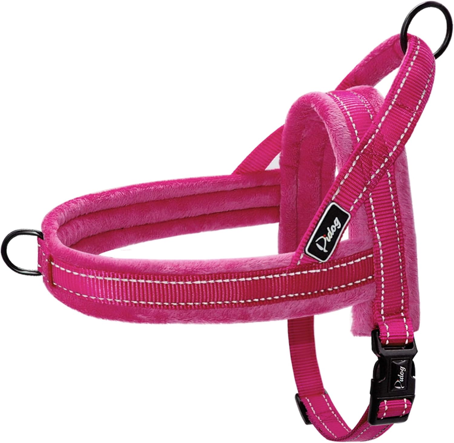 Didog Soft Flannel Padded Dog Vest Harness, Escape Proof/Quick Fit Reflective Dog Strap Harness,Easy for Training Walking,Hot Pink S Size