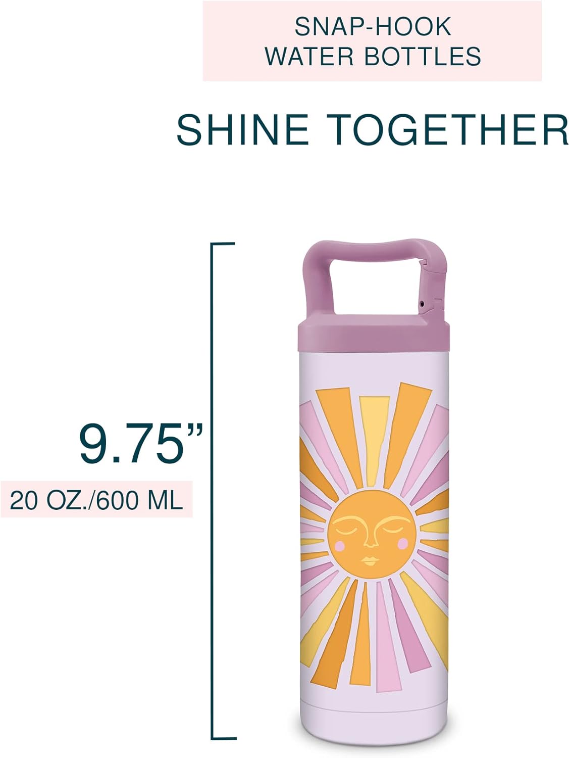 Studio Oh! Insulated Water Bottle - 20-Ounce Snap-Hook Stainless Steel Water Bottles - BPA-Free Shine Together