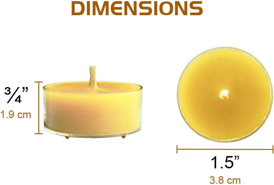 100 Pack Pure Beeswax Tealight Candles | Natural Unscented Beeswax Candles in Bulk, Clean burning, Yellow