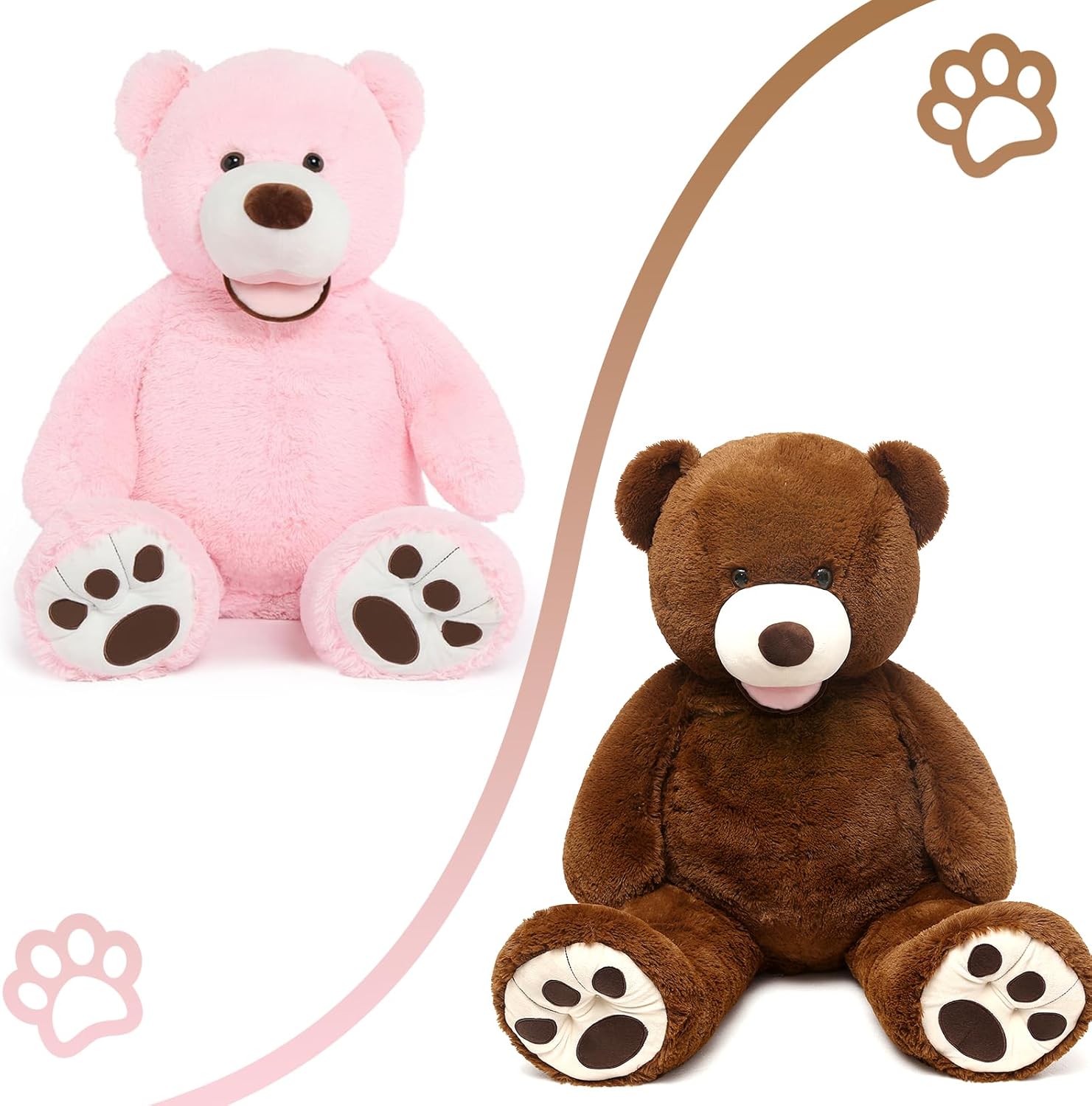 MorisMos Giant Teddy Bear Stuffed Animals, 51 Inch Dark Brown Bear and 39 Inch Pink Bear