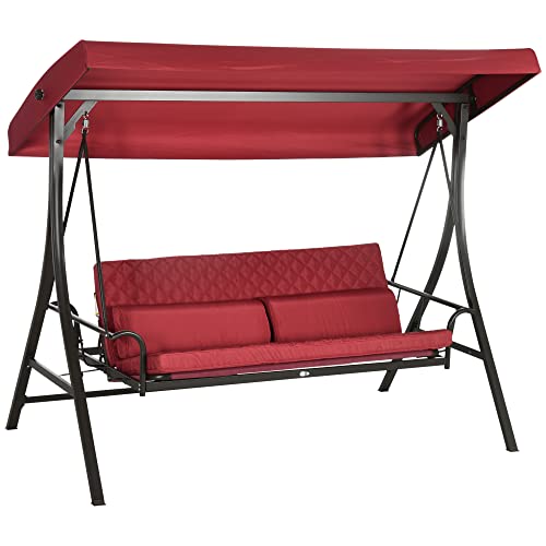 Outsunny 3 Person Patio Swing Chair Bed, Converting Flatbed, Outdoor Porch Swing Bed Glider with Adjustable Canopy, Removable Cushions, Pillows, for Garden, Poolside, Backyard, Gray
