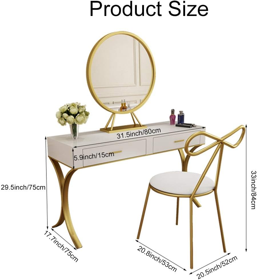 Vanity Table Vanity Table Set Deluxe White Dressing Table with Vanity Mirror Drawers Butterfly Chair for Makeup Bedroom Jewellery Set