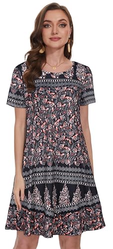 Summer Dresses for Women Casual Tshirt Short Sleeve Floral Sundress Beach Cover Ups with Pockets