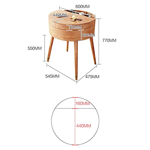 Vanity Table Mini Clamshell Dressers Bedroom Furniture Dressing Table Round Collapsible Wooden Vanity Tables with Mirror Dressing Table(Natural)