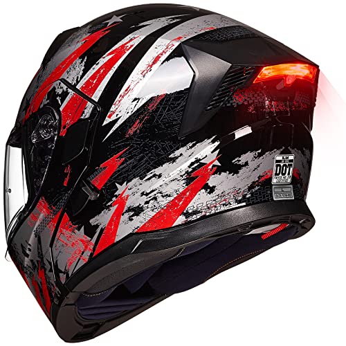 ILM Motorcycle Modular Full Face Helmet for Adult Flip up Dual Visor LED Tail Light Optional DOT