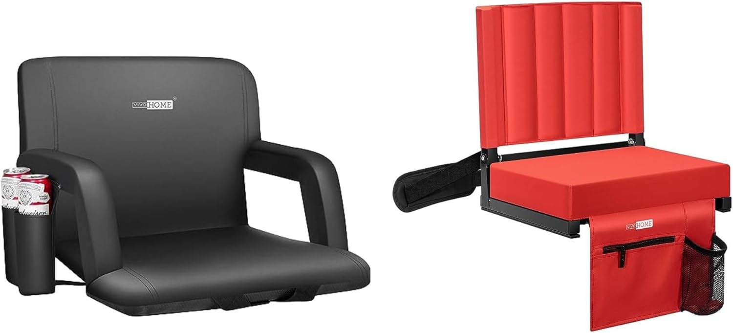 VIVOHOME Reclining Stadium Seat Chair with Backrest and Armrests, Portable Cushion for Bleachers Portable Stadium Seat for Bleachers with Back Support, Folding Bleacher Chair