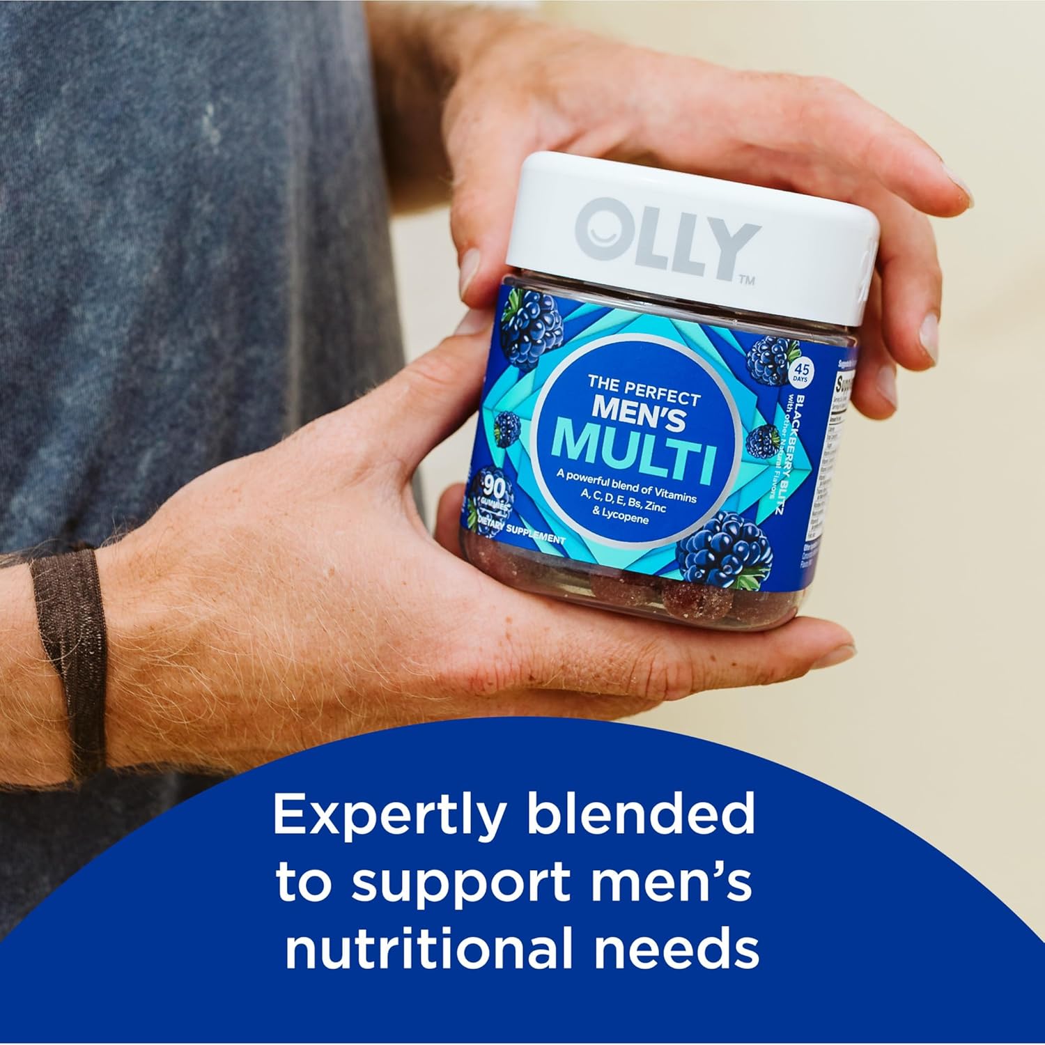 OLLY Laser Focus Gummy, Ginseng, Alpha GPC, B Vitamins, 36 Count & Men's Multivitamin Gummy, Vitamins A C D E B, Zinc, 90 Count