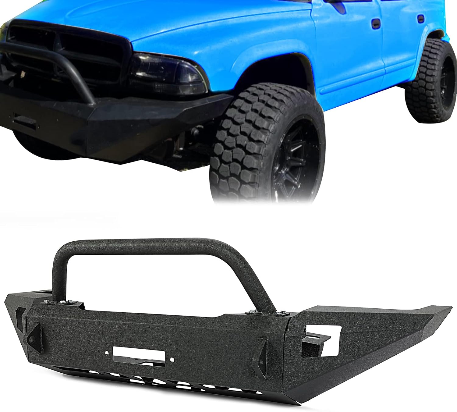 KUAFU Off-Road Steel Front Bumper Compatible with 1997-2004 Dodge Dakota 1998-2003 Dodge Durango w/Bull Bar (2 Packages Shipment)