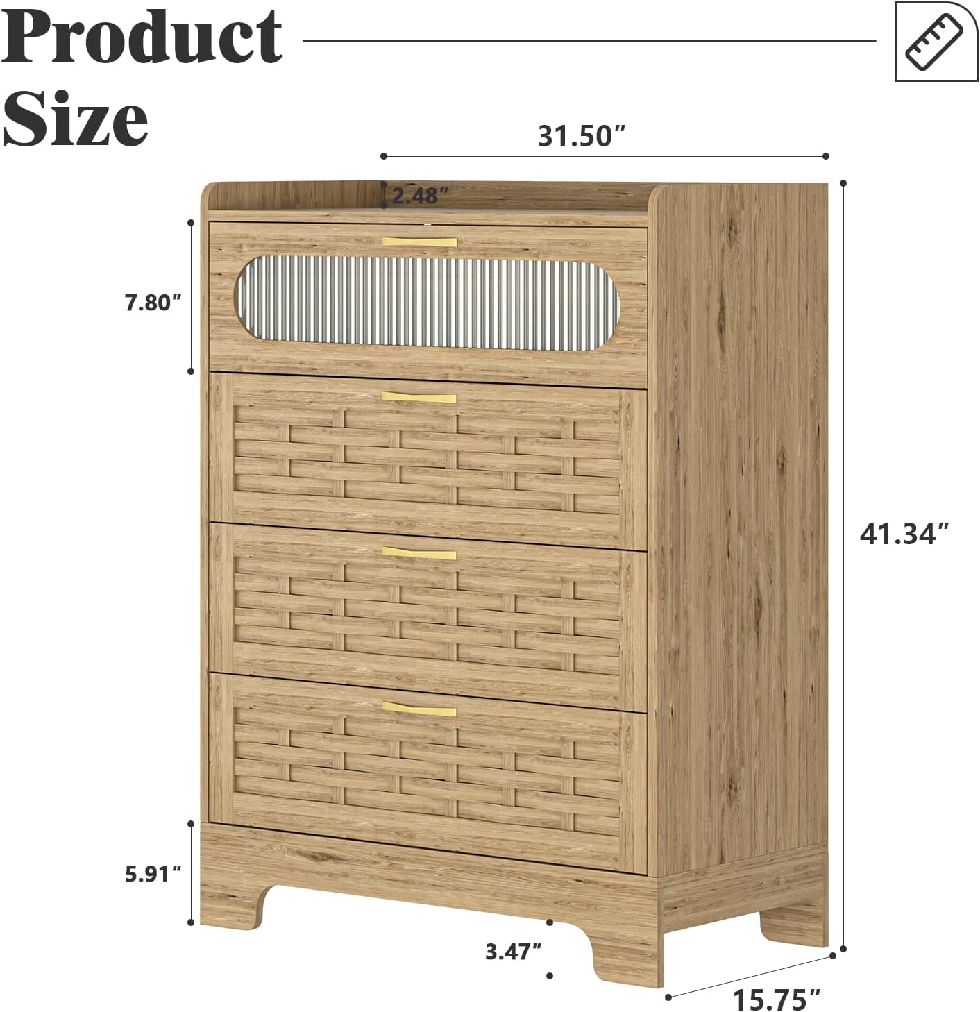 Farmhouse Wooden 4 Drawer Dresser Chest of Drawers Clothes Organizer Storage Cabinet with Metal Handles for Bedroom, Kitchen, Entryway, Study Room and Living Room