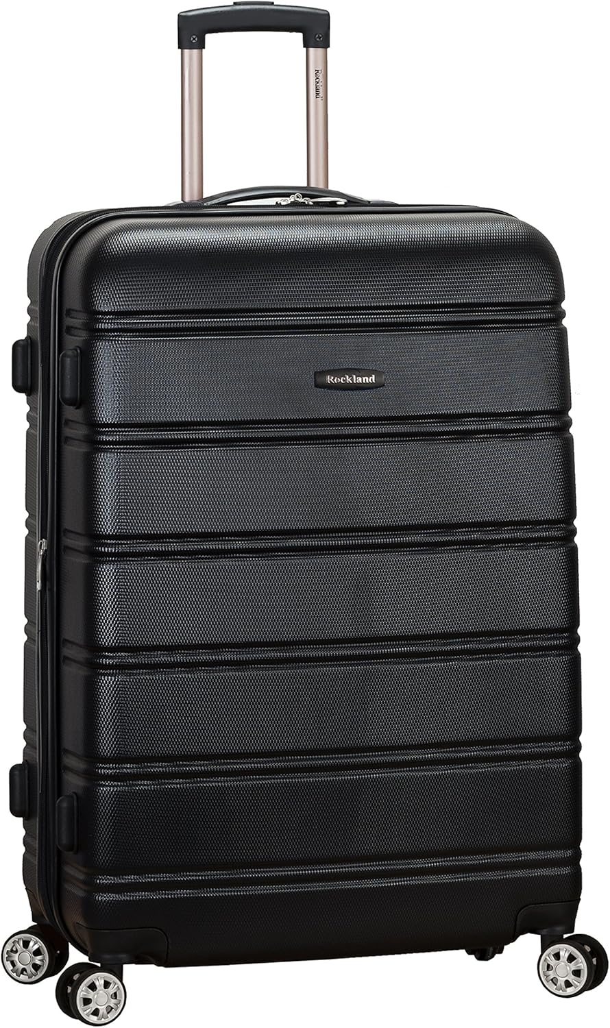 Rockland Melbourne Hardside Expandable Spinner Wheel Luggage, BLACK, Checked Large 28