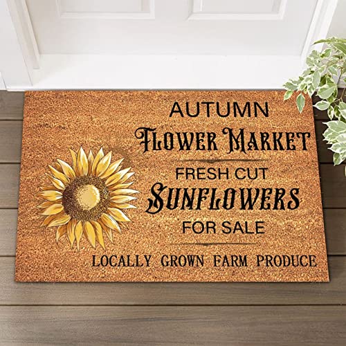 Autumn Flower Market Fresh Cut Sunflowers for Sale Coir Mat with Non-Slip Backing Floor Mats for Kitchen Old Country Home Farmhouse Natural Doormat 24x36in