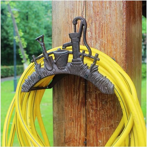 Garden Hoses Country House Rack Holder Cast Iron, Vintage Wall Mounted Water Hose Storage Hanger, Lawn Fence Yard Wall Decor