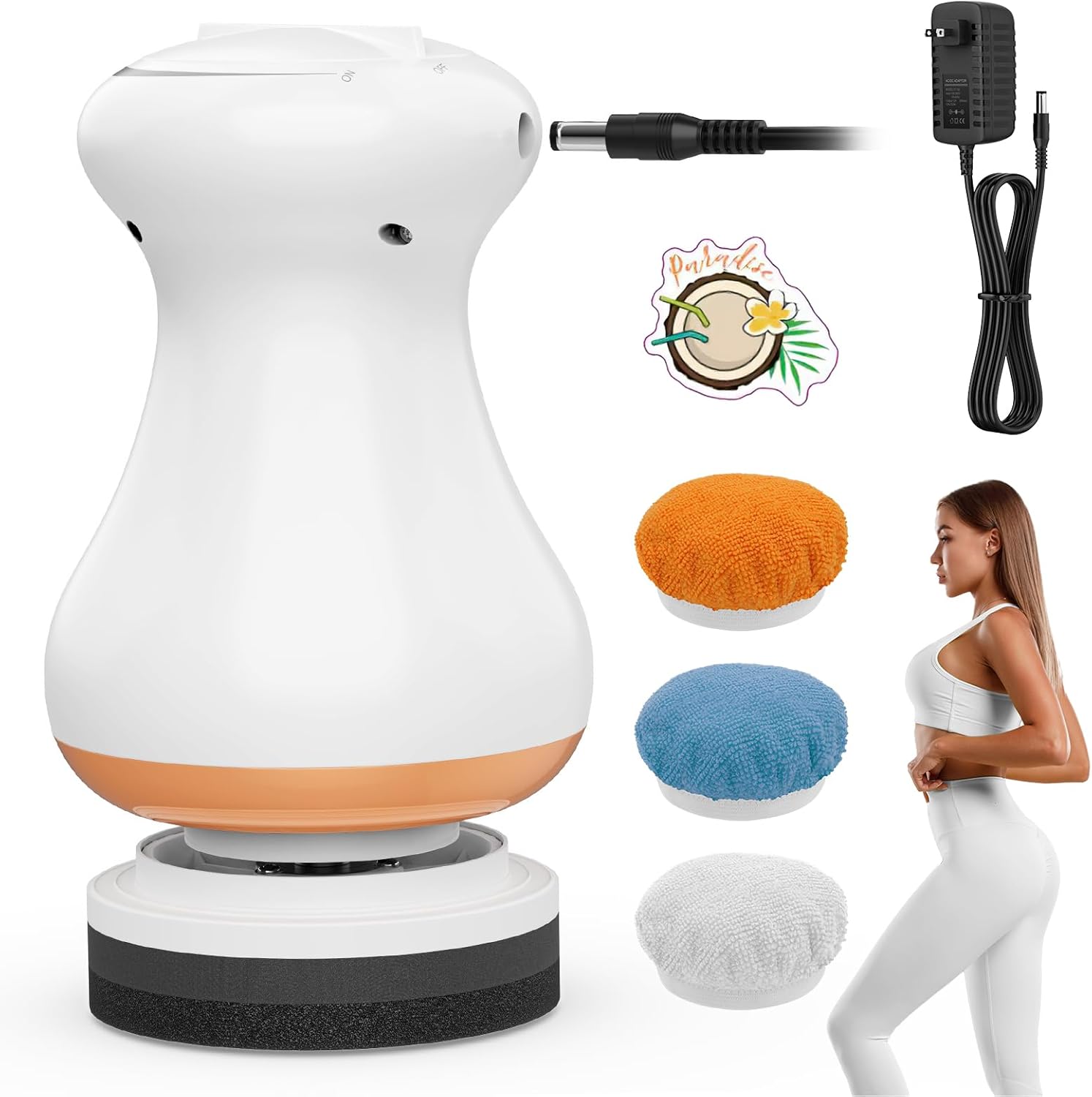 Cellulite Massager V8.1 with 1 Massage Heads and 3 Skin Friendly Washable Pads, Hand-held Beauty Sculpt Massager for Belly—Gypsum