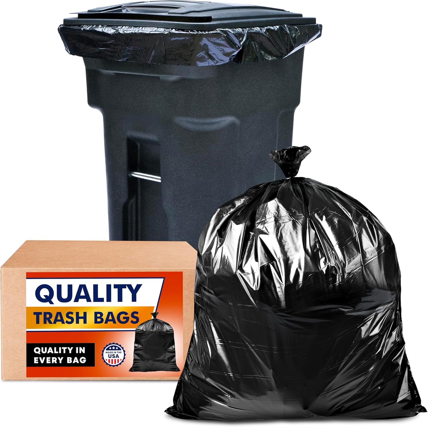 65 Gallon Trash Bags for Toter, (w/Ties) Extra Large Black Garbage Bags, 50