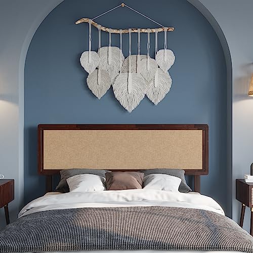 Bme Nipe 14 Inch Bohemian Bed Frame with Adjustable Wicker Headboard - Rustic & Vintage Unique Style with Acacia Wood - No Box Spring Needed - Easy Assembly - Full, Walnut