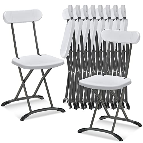 GYMAX Folding Chair, 400lbs Plastic Chairs Set with Steel Frame & Ergonomic Curved Back, Indoor & Outdoor Commercial Event Seat for Meeting, Wedding, Stackable Lightweight Folding Chairs (10, White)