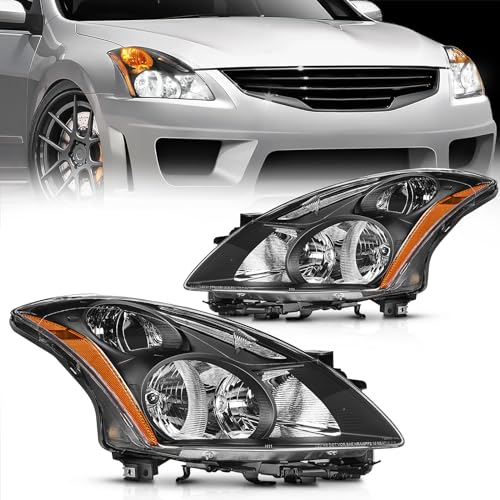 Nilight Headlight Assembly Compatible with 2010 2011 2012 Nissan Altima 4 Door Sedan Replacement Headlamp Chrome Housing Amber Reflector Driver and Passenger Side, 2 Years Warranty