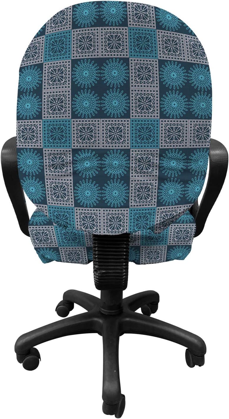Ambesonne Geometric Office Chair Slipcover, Old Fashioned Lace Style Floral Motifs Victorian Baroque Effects, Protective Stretch Decorative Fabric Cover, Petrol Blue Pale Blue