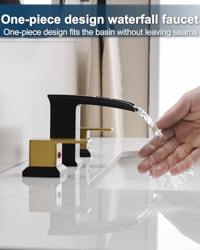Bathroom Waterfall Faucet, Brass 4-16 Inch Brushed Nickel Faucet Bathroom Widespread 2 Handles Bathroom Sink Faucets 3 Hole with Hoses & Drain