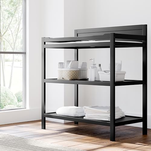 Storkcraft Alpine Changing Table (White) – GREENGUARD Gold Certified Nursery Changing Table, Includes Water-Resistant Changing Pad, 2 Shelves for Nursery Storage and Organizing