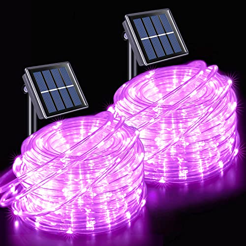 JMEXSUSS 8 Modes Solar Powered Light Rope,39.4 ft 120 LED Outdoor Solar Rope Lights,Waterproof Solar Purple Halloween Lights Rope for Garden,Fence, Yard, Party,Halloween, Christmas Tree Decor(Purple)…