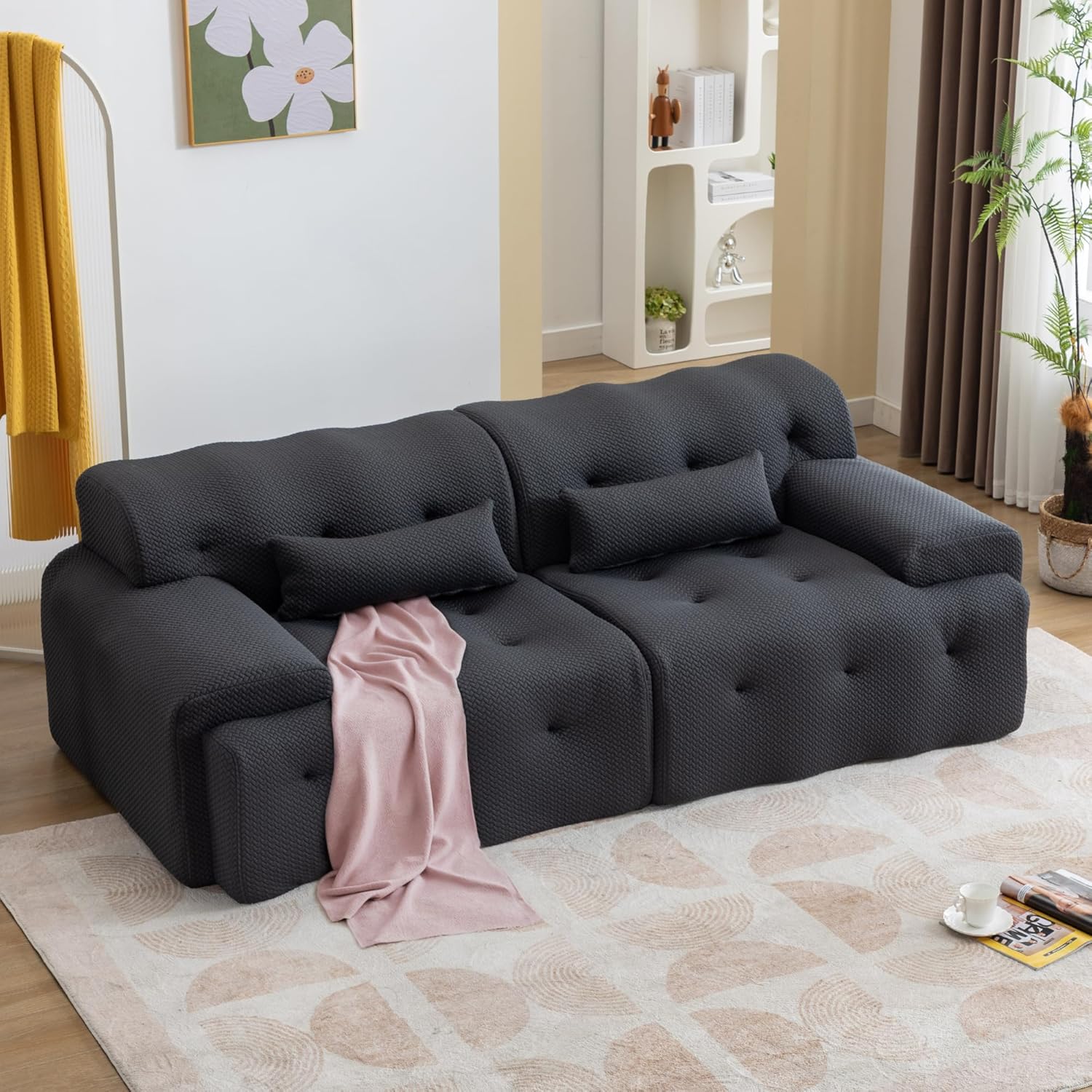 Ucloveria Modern Sofas for Living Room, 2 Seater Loveseat Tufted Couch Pure Foam Comfy Sofa Couch with 2 Pillows, Upholstered Living Room Couch Lounge Sofa for Small Spaces, No Assembly Required