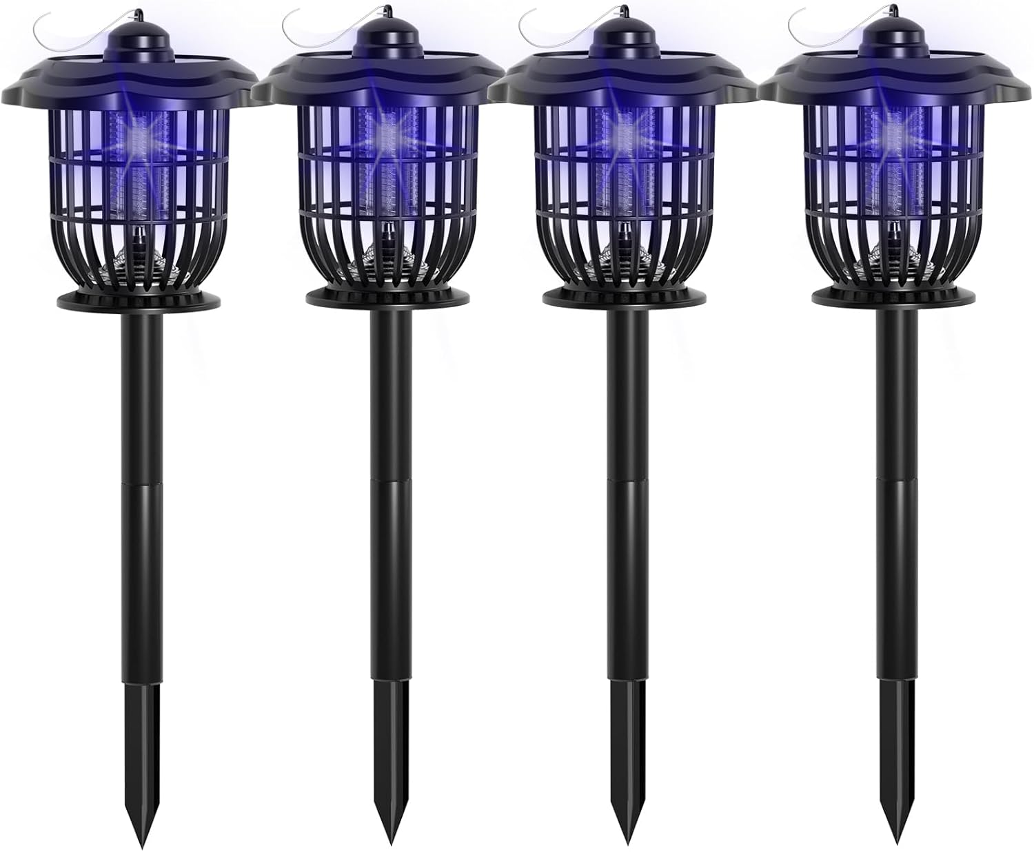 Solar Bug Zapper 4 Pack Outdoor Lights, Garden Rechargeable Waterproof 2-in-1 Mosquito Killer Lamp and Portable Fly Zapper, Attracts Gnats, Mosquitoes, Flies for Indoor and Outdoor Use