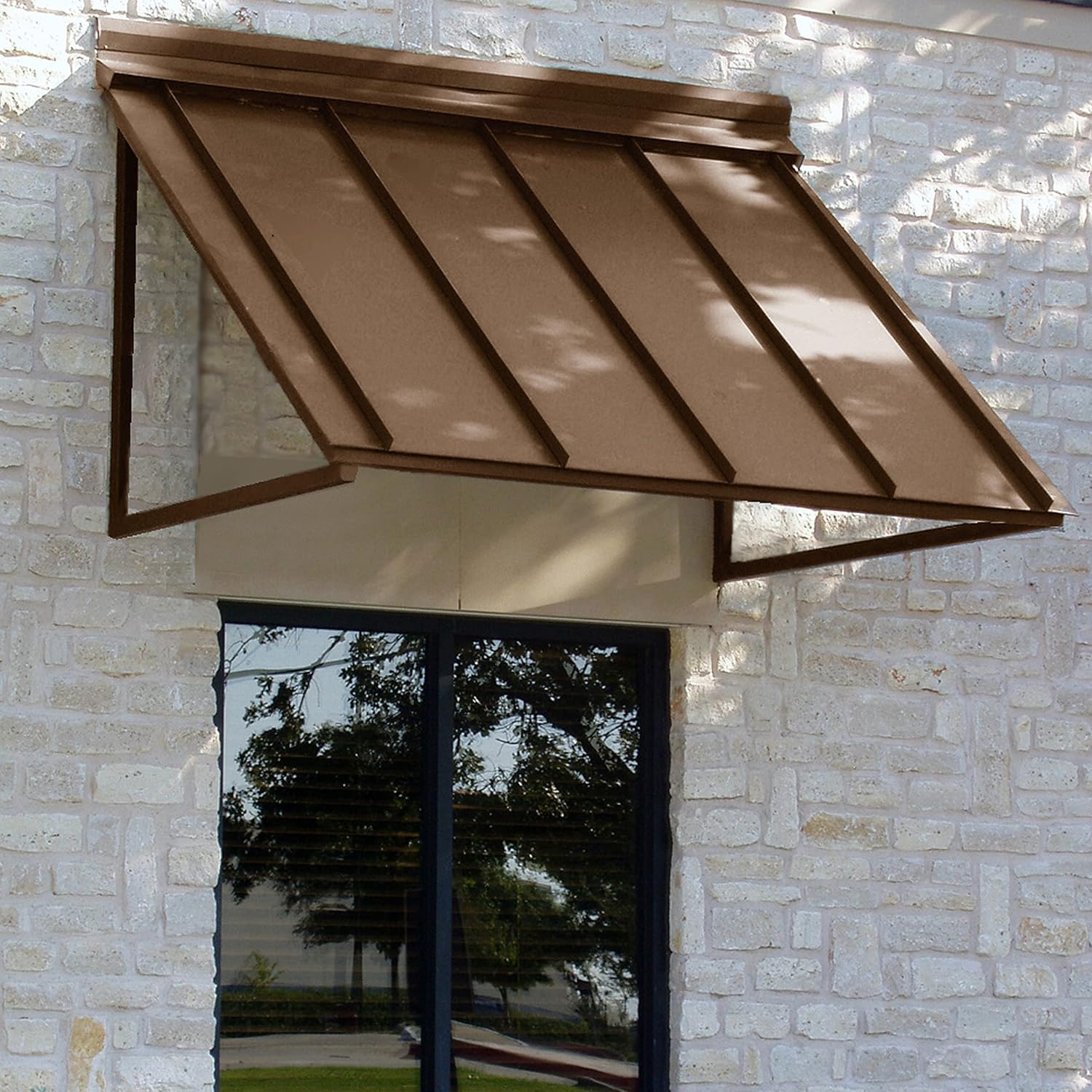 Awntech 3 ft. Houstonian Standing Seam Metal Door/Window Awning Fixed Outdoor Canopy 44 Inch W x 24 Inch Proj, Bronze
