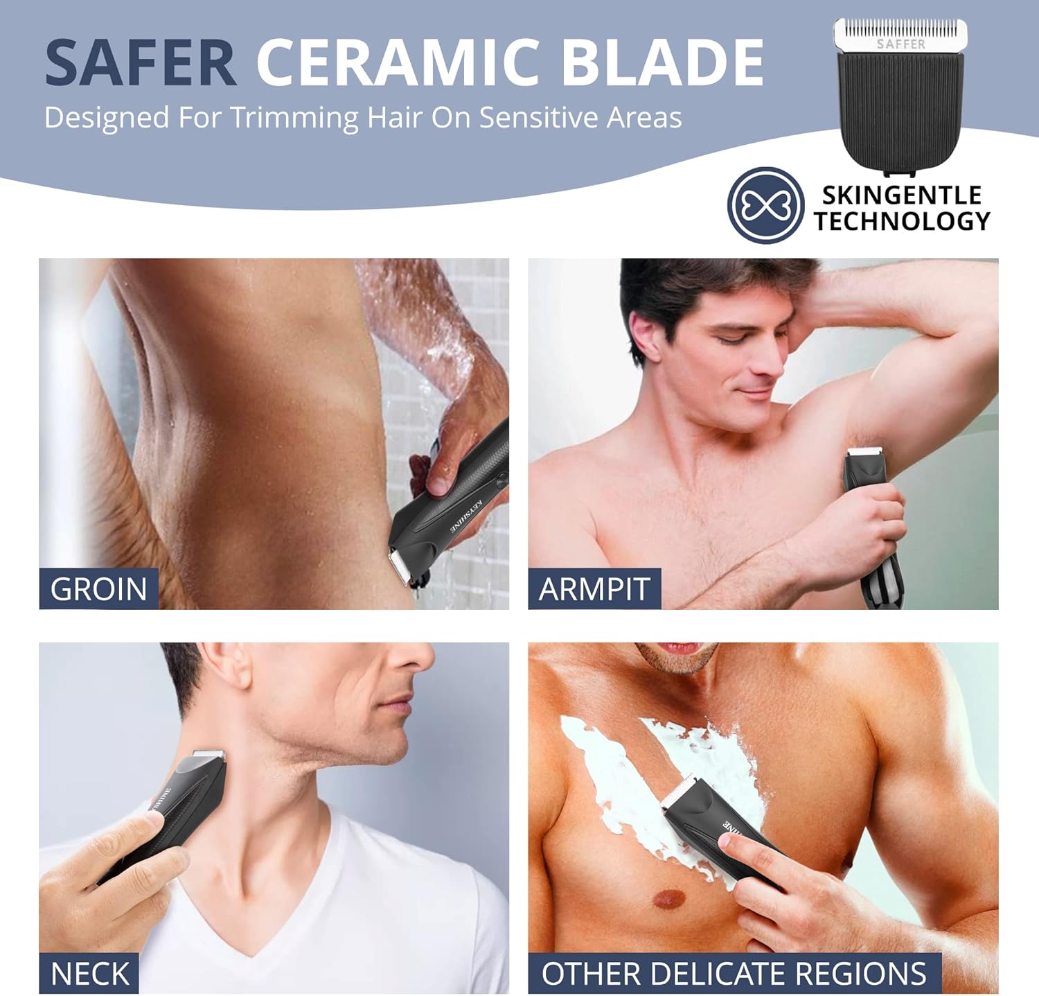 2 in 1 Groin Hair Trimmer Body Groomer for Men - Ball Shaver with 2 Different Replaceable Ceramic Blades Specifically Designed to Balance Safety and Sharpness - Keep Groin Body Trim Neat Clean