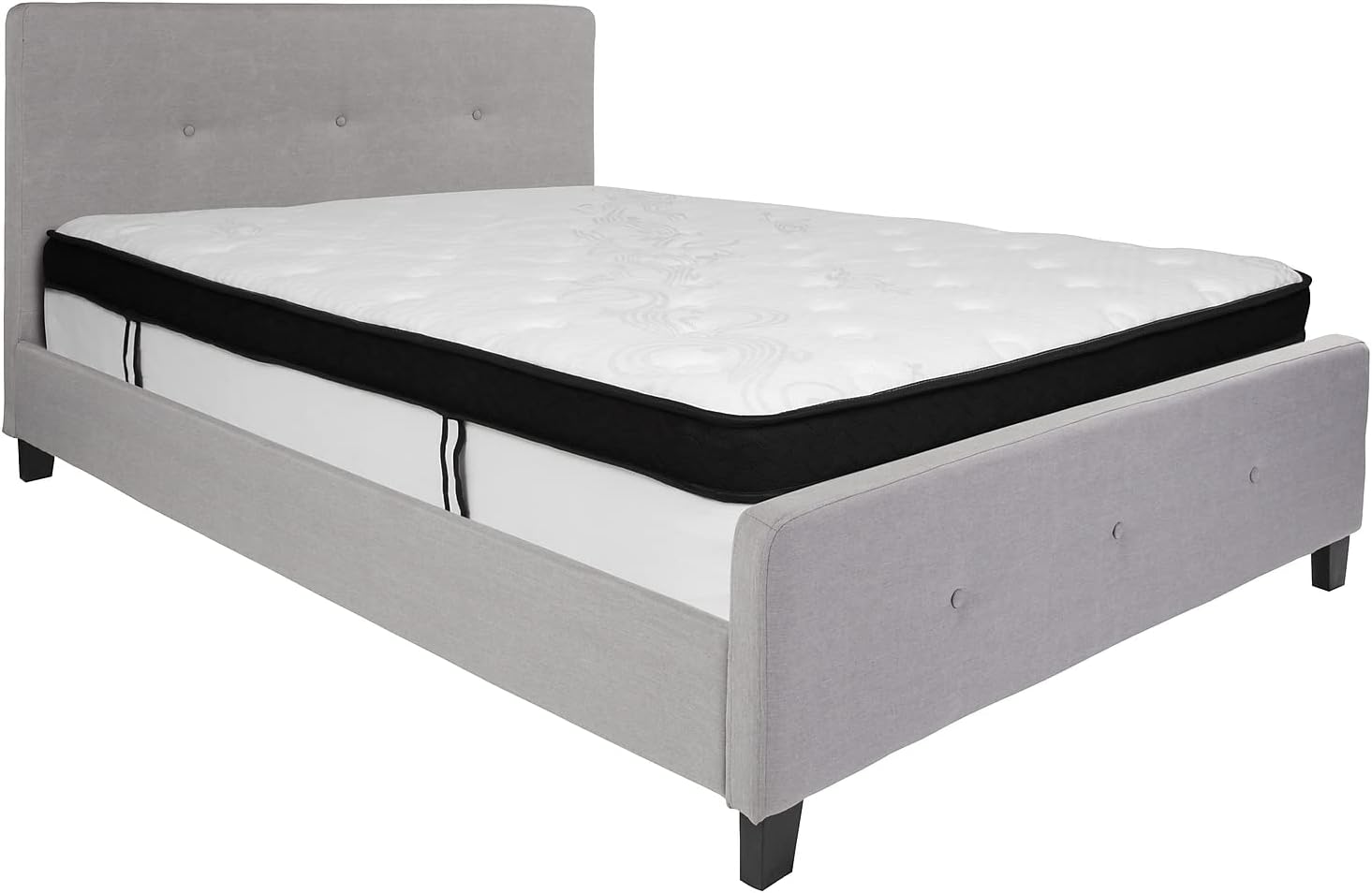 Flash Furniture Tribeca Queen Size Tufted Upholstered Platform Bed in Light Gray Fabric with Memory Foam Mattress